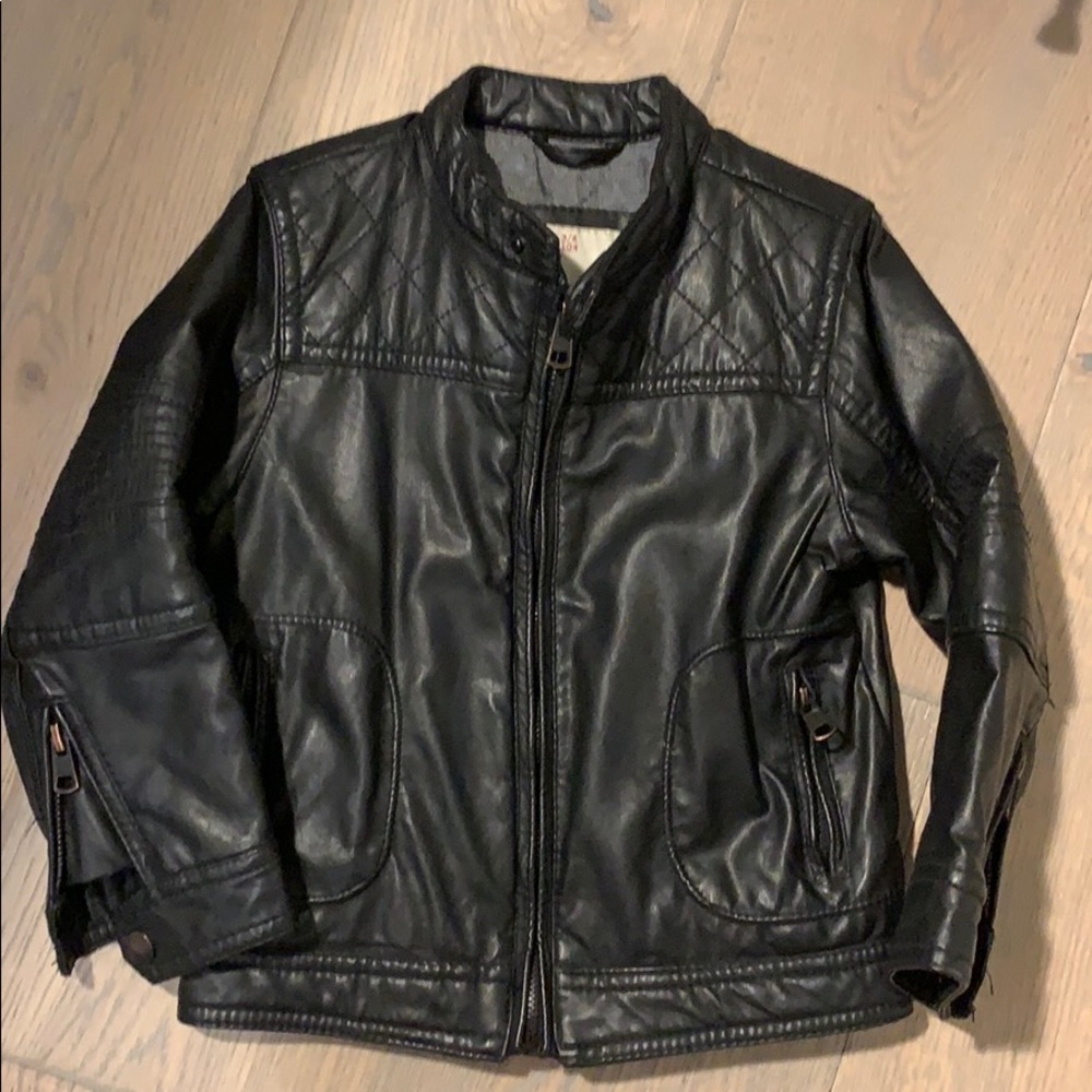 Zara Boys Vegan Leather Moto/Biker Jacket Size 3/4